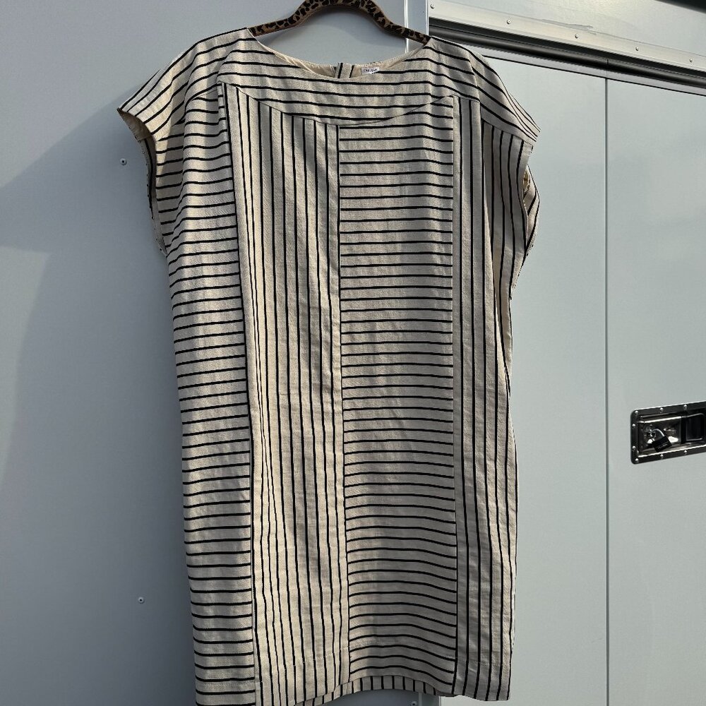 See By Chloé Striped Linen Blend Dress - Size 6 / Cream & Black